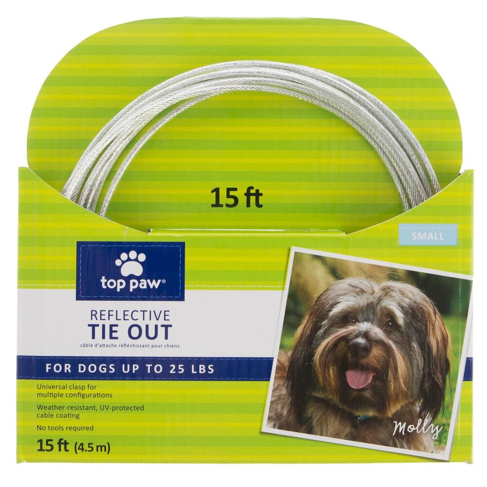 Top Paw 15' Reflective Dog Tie Out Silver Small Adjustable For 25lbs Outdoor NWT